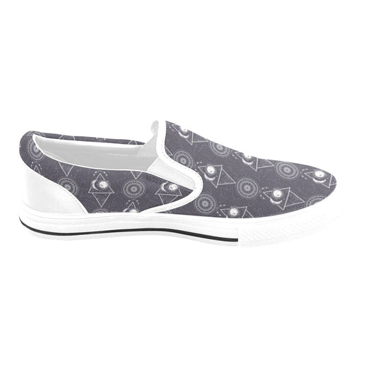 Sun Moon Print Design LKS309 White Slip Ons Canvas Women's Shoes
