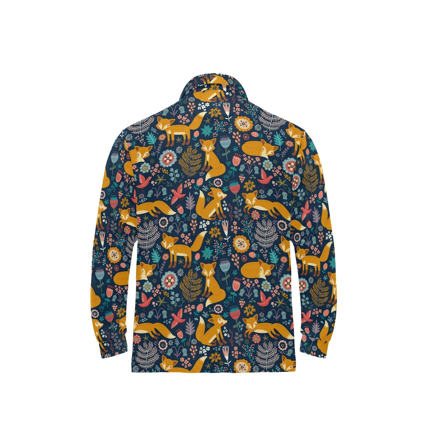 Fox Cute Jungle Print Pattern Long Sleeve Polo Shirt For Men's