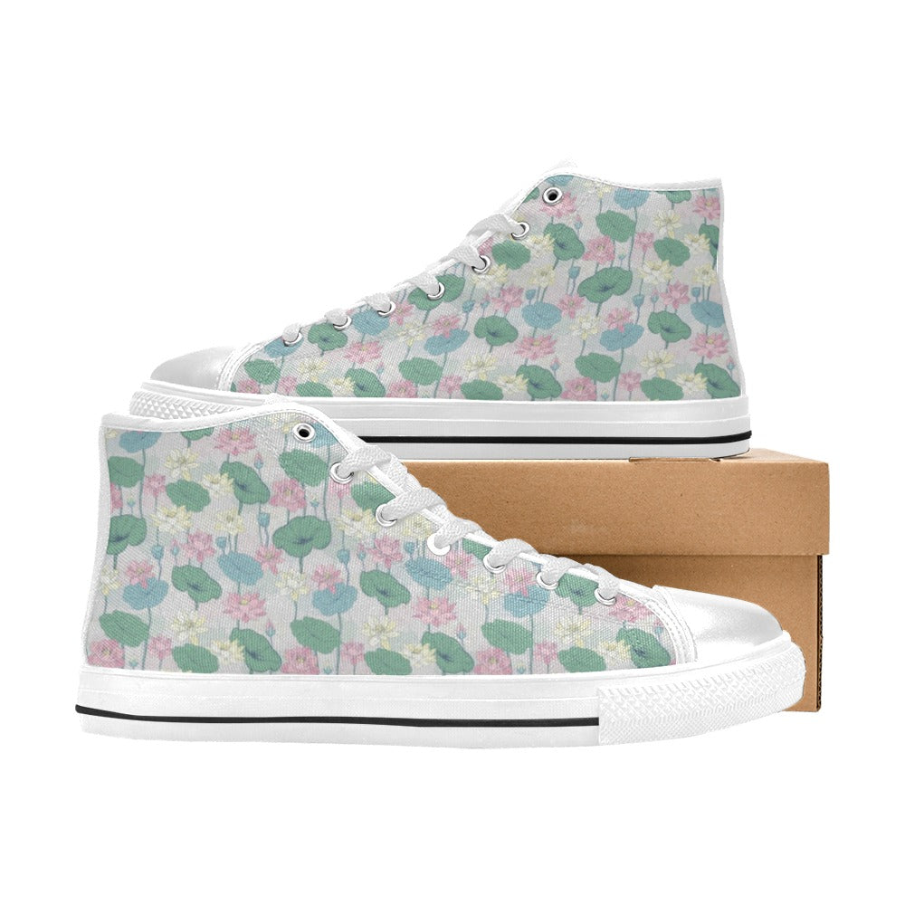 Water Lily Print Design LKS305 Men's High Top Canvas Shoes