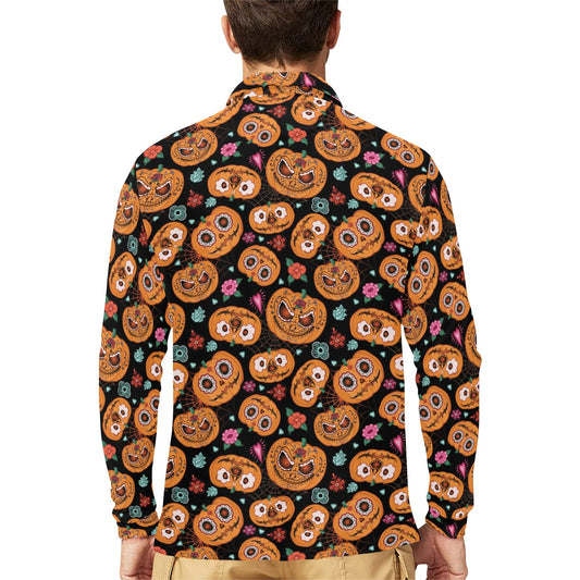 Halloween Print Design LKS402 Long Sleeve Polo Shirt For Men's