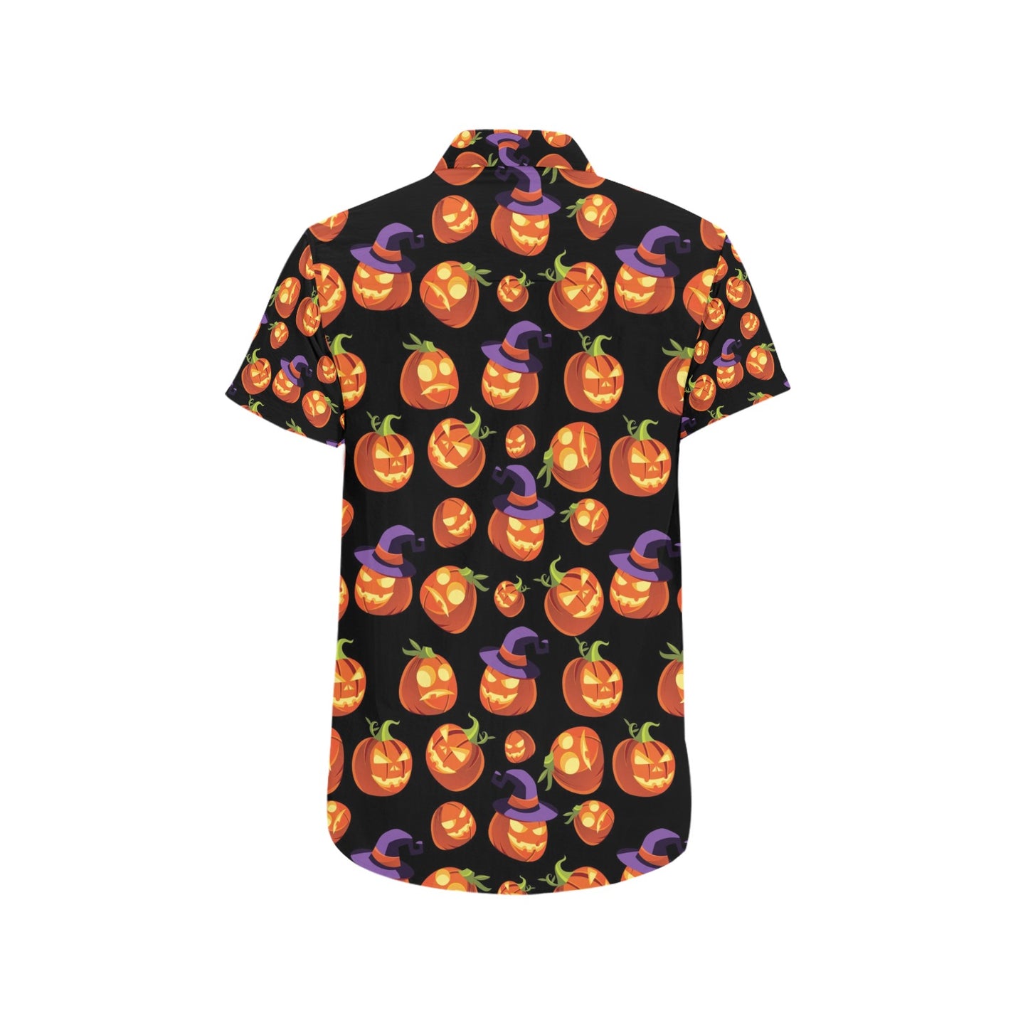 Witch Pumpkin Halloween Print LKS302 Men Short Sleeve Button Up Shirt
