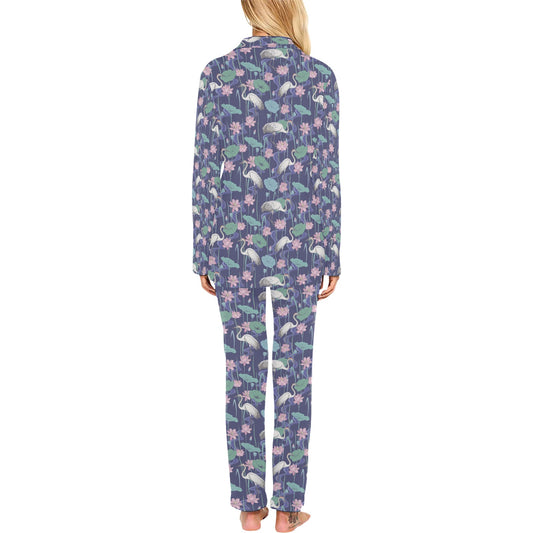Water Lily Print Design LKS306 Women's Long Pajama Set