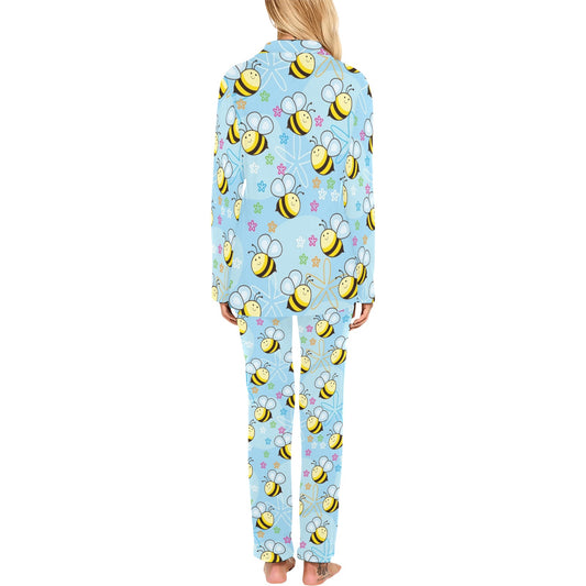 Bee Pattern Print Design BEE03 Women's Long Pajama Set
