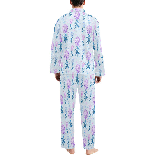 Lilac Pattern Print Design LI05 Men's Long Pajama Set