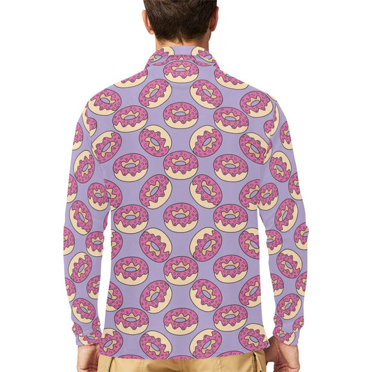 Donut Pattern Print Design DN015 Long Sleeve Polo Shirt For Men's