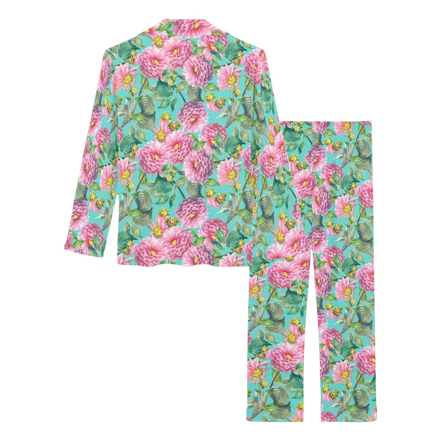 Dahlia Pattern Print Design DH07 Women's Long Pajama Set