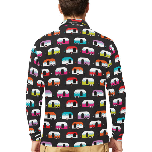 Camper Caravan Pattern Long Sleeve Polo Shirt For Men's