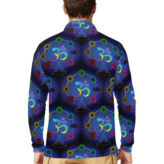 Chakra Zen Yoga OM Long Sleeve Polo Shirt For Men's