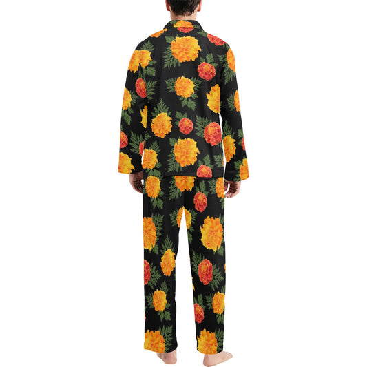 Marigold Pattern Print Design MR05 Men's Long Pajama Set