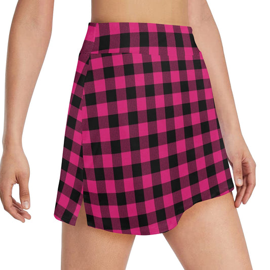 Pink Tartan Plaid Pattern 17" Golf & Pickleball Skort with Pockets