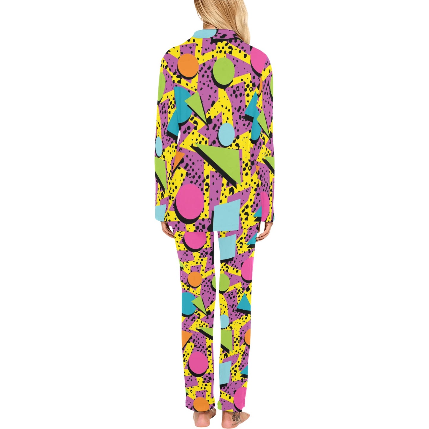 80s Pattern Print Design 1 Women's Long Pajama Set