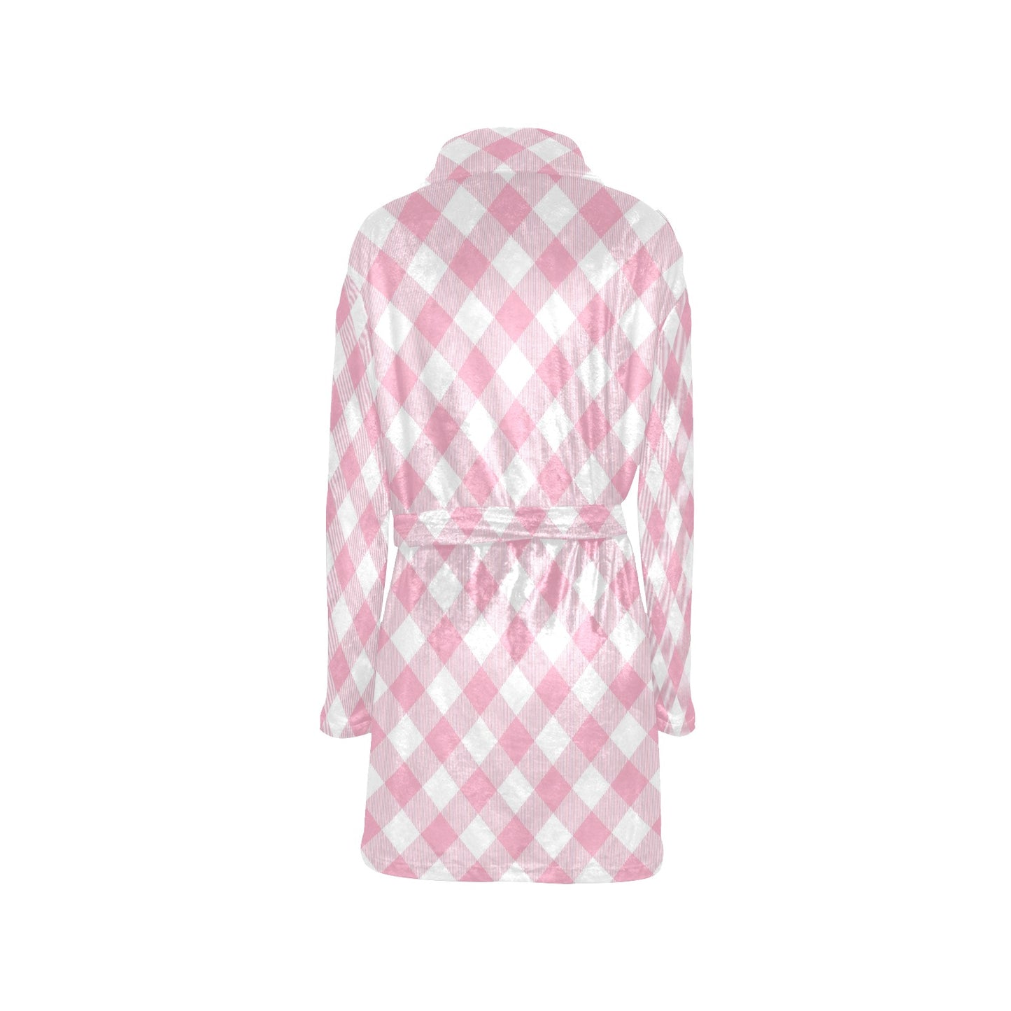 Gingham Pink Pattern Print Design 02 Women's Fleece Robe