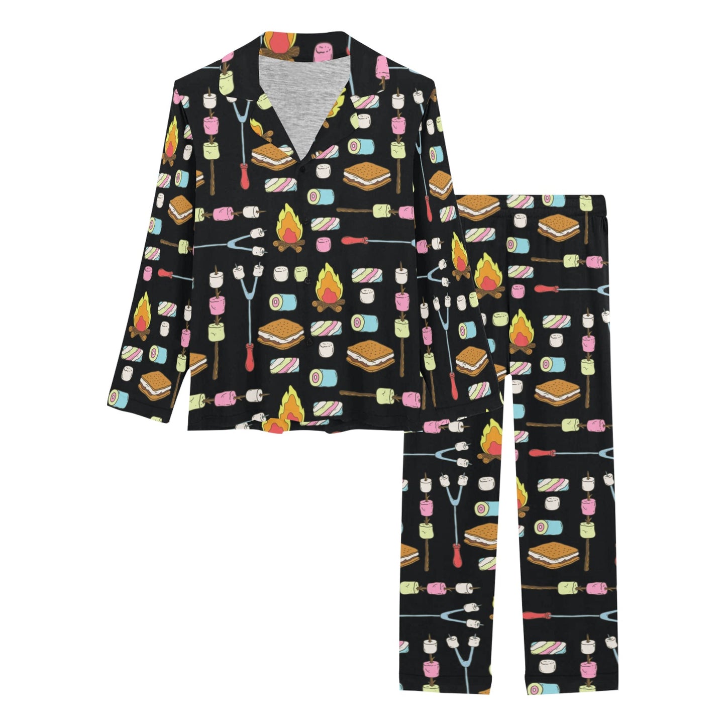 Camping Campfire Marshmallows Women's Long Pajama Set