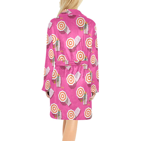 Beach Top View Umbrella Theme Women's Fleece Robe