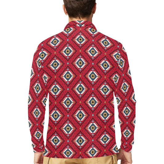 Aztec Pattern Print Design 10 Long Sleeve Polo Shirt For Men's
