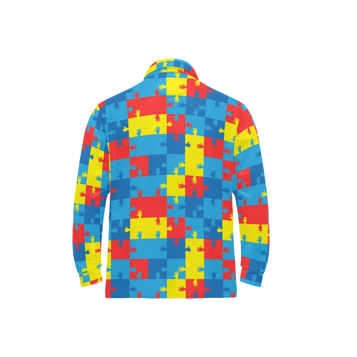 Autism Awareness Design Themed Print Long Sleeve Polo Shirt For Men's