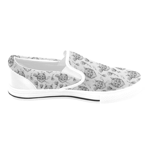 Tribal Pattern Print Design LKS306 White Slip Ons Canvas Women's Shoes