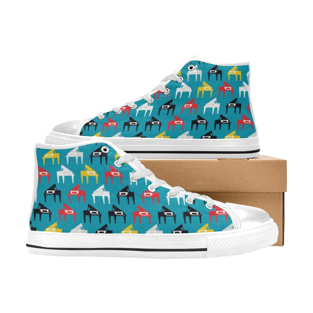 Piano Print Design LKS403 Men's High Top Canvas Shoes