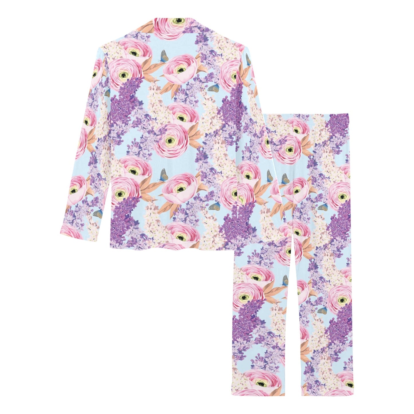 Lilac Pattern Print Design LI03 Women's Long Pajama Set