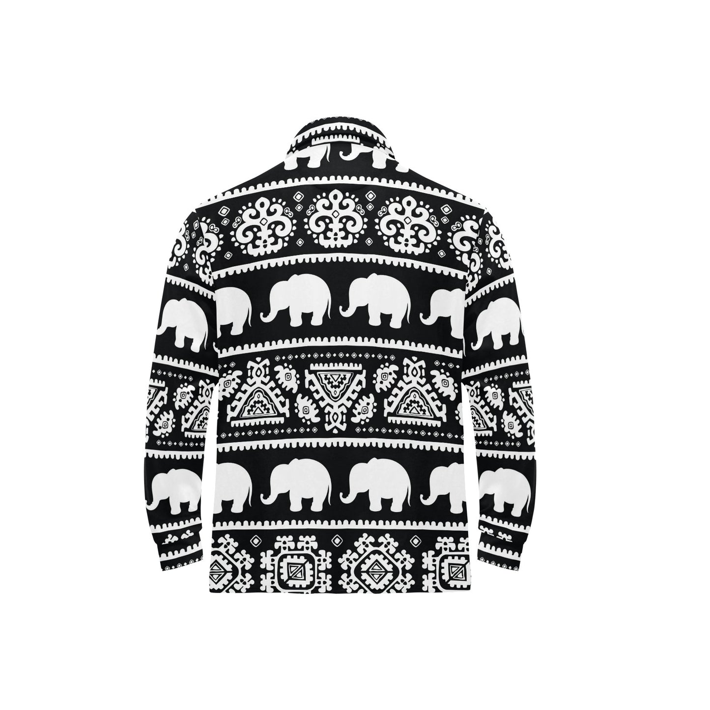 Elephant Pattern Long Sleeve Polo Shirt For Men's