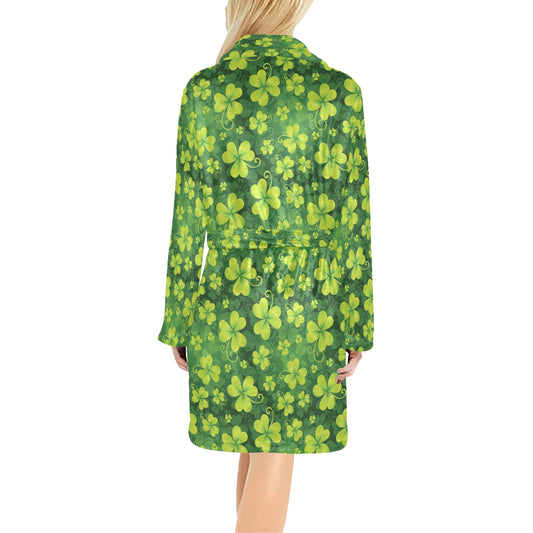 Shamrock Clover Print Women's Fleece Robe