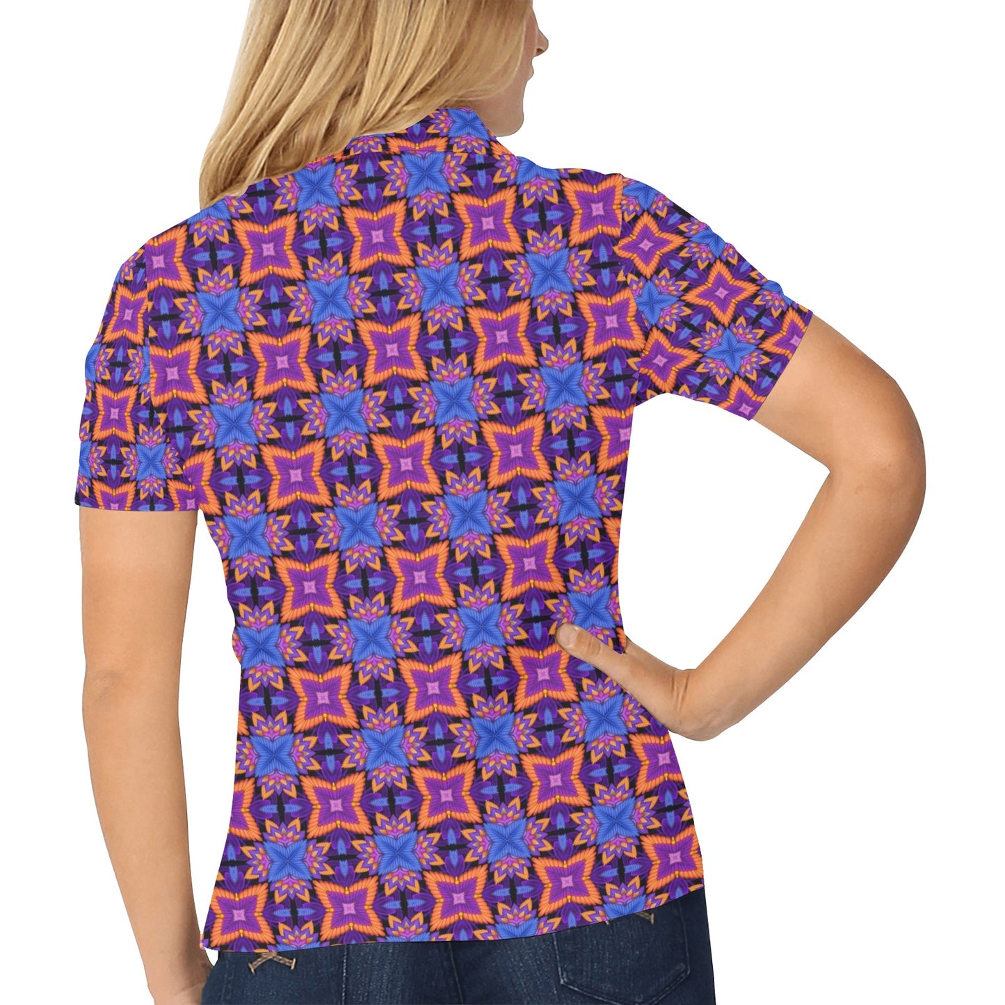 kaleidoscope Purple Orange Print Design Women's Polo Shirt