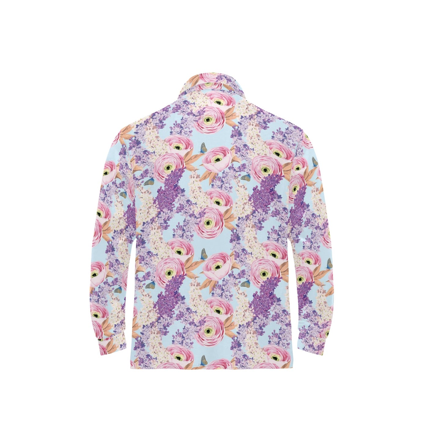 Lilac Pattern Print Design LI03 Long Sleeve Polo Shirt For Men's