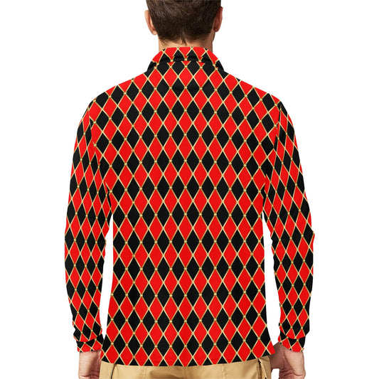 Harlequin Print Design LKS401 Long Sleeve Polo Shirt For Men's