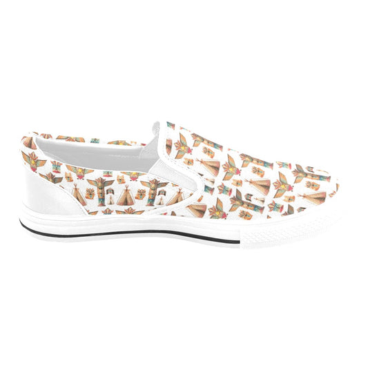 Totem Native Print Design LKS303 White Slip Ons Canvas Women's Shoes