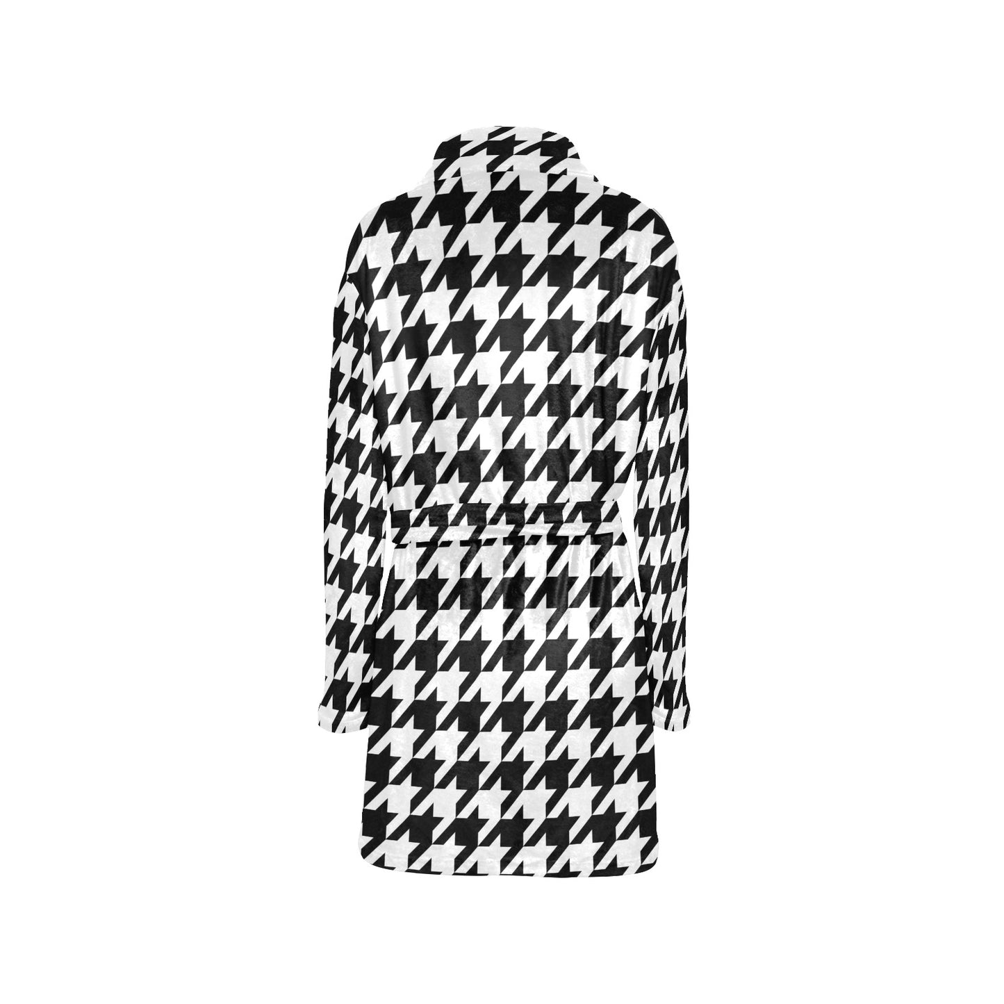Houndstooth Black White Pattern Print Design 05 Women's Fleece Robe