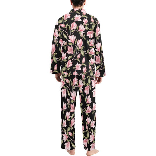Magnolia Pattern Print Design MAG03 Men's Long Pajama Set