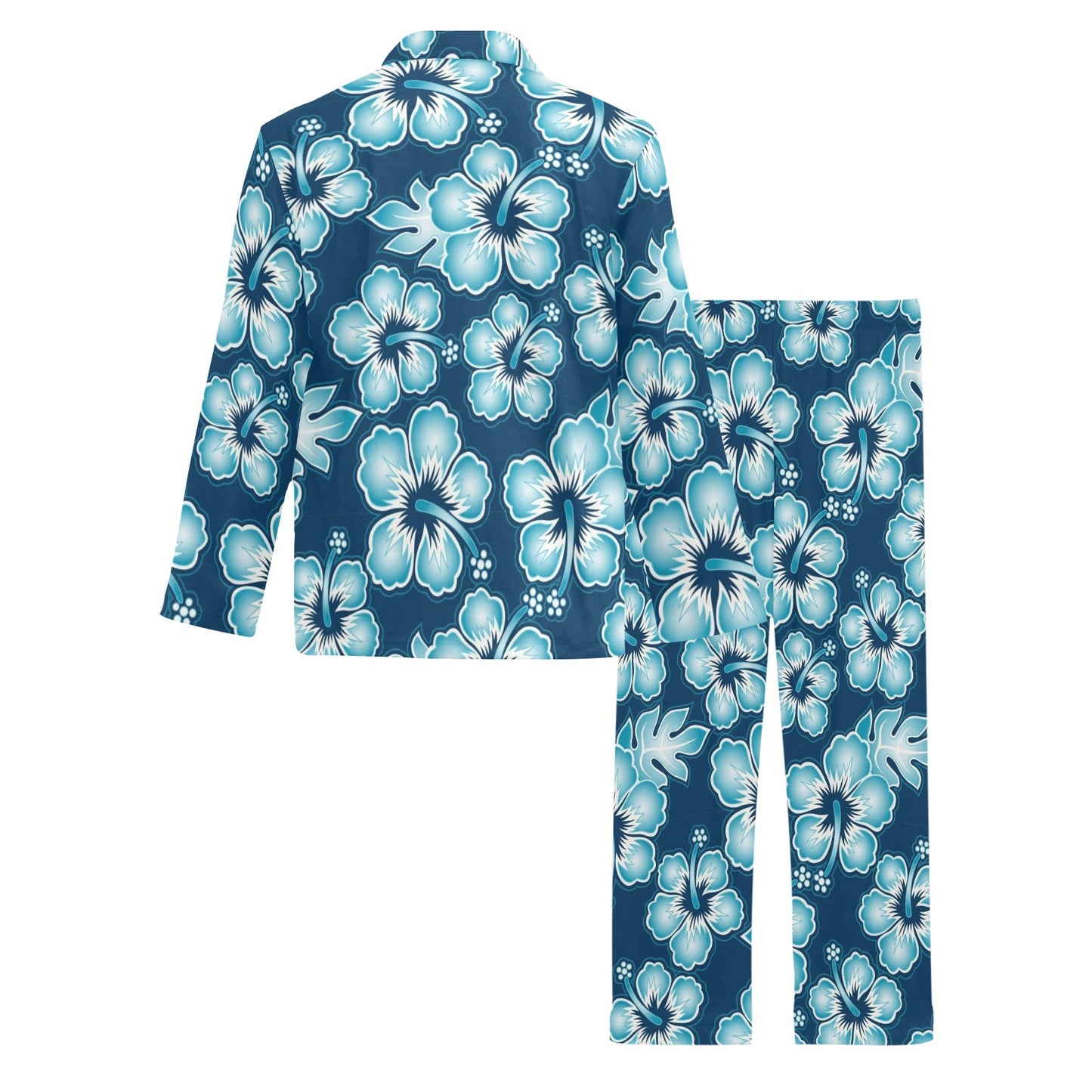 Blue Hibiscus Pattern Print Design HB011 Men's Long Pajama Set