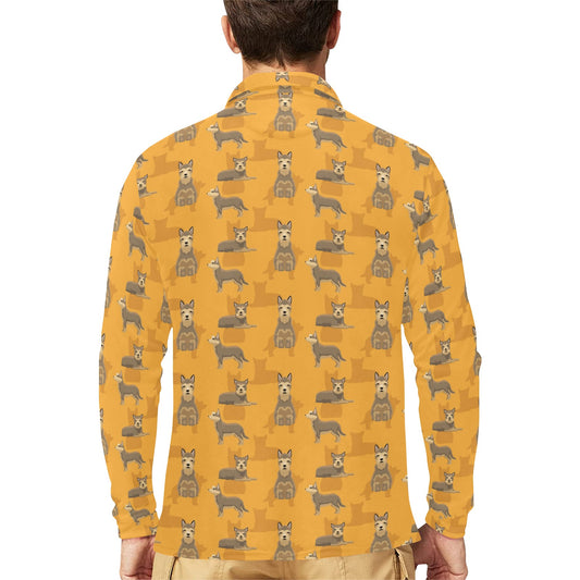 Berger Picard Pattern Print Design 01 Long Sleeve Polo Shirt For Men's