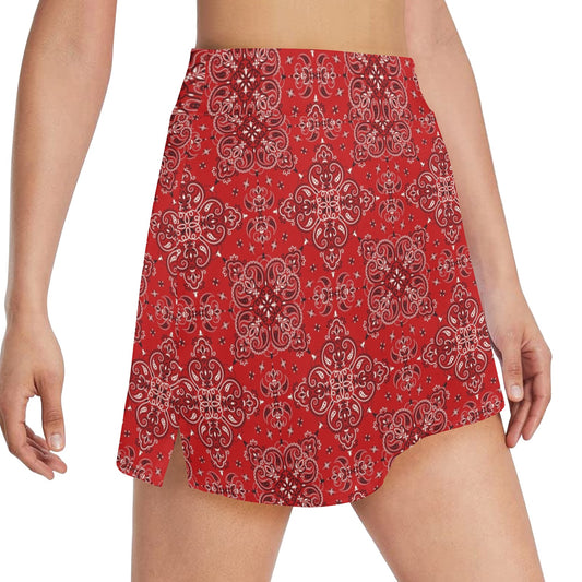 Bandana Red Pattern Print Design LKS3010 17" Golf & Pickleball Skort with Pockets