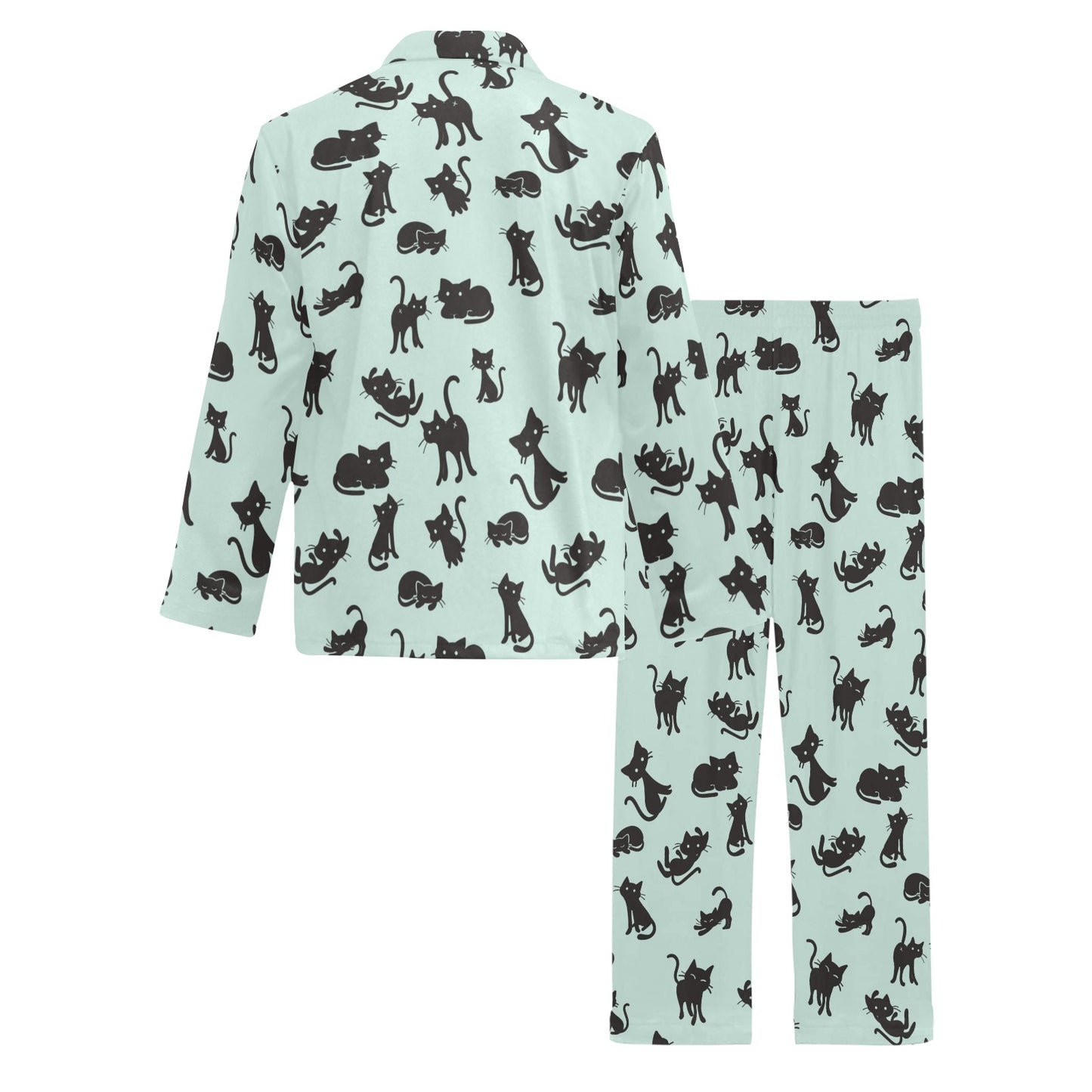 Black Cat Pattern Print Design 04 Men's Long Pajama Set