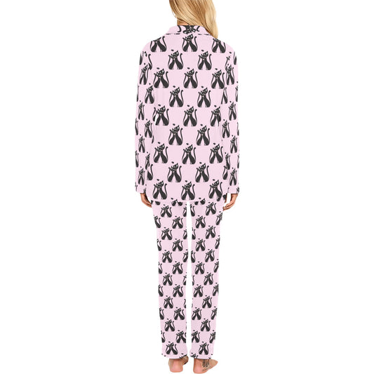 Black Cat Pattern Print Design 01 Women's Long Pajama Set