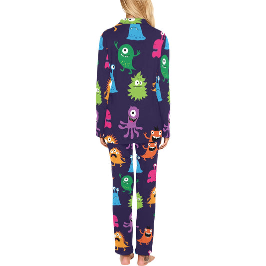 Monster Cartoon Pattern Print Design 02 Women's Long Pajama Set