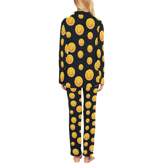 Bitcoin Pattern Print Design DO04 Women's Long Pajama Set