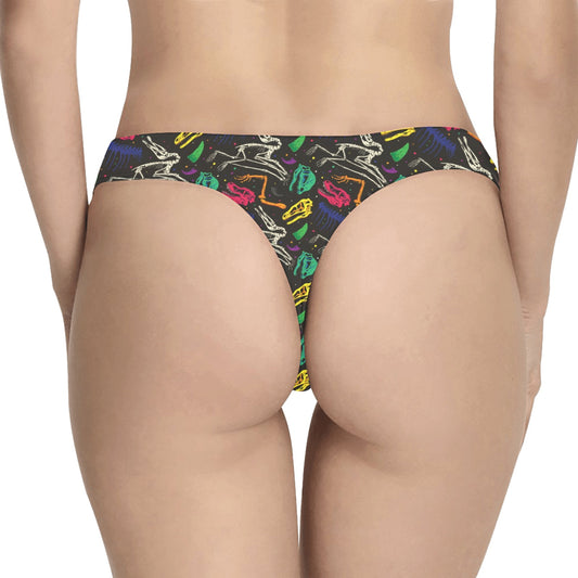 Dinosaur Skull Color Print Pattern Women's Thongs