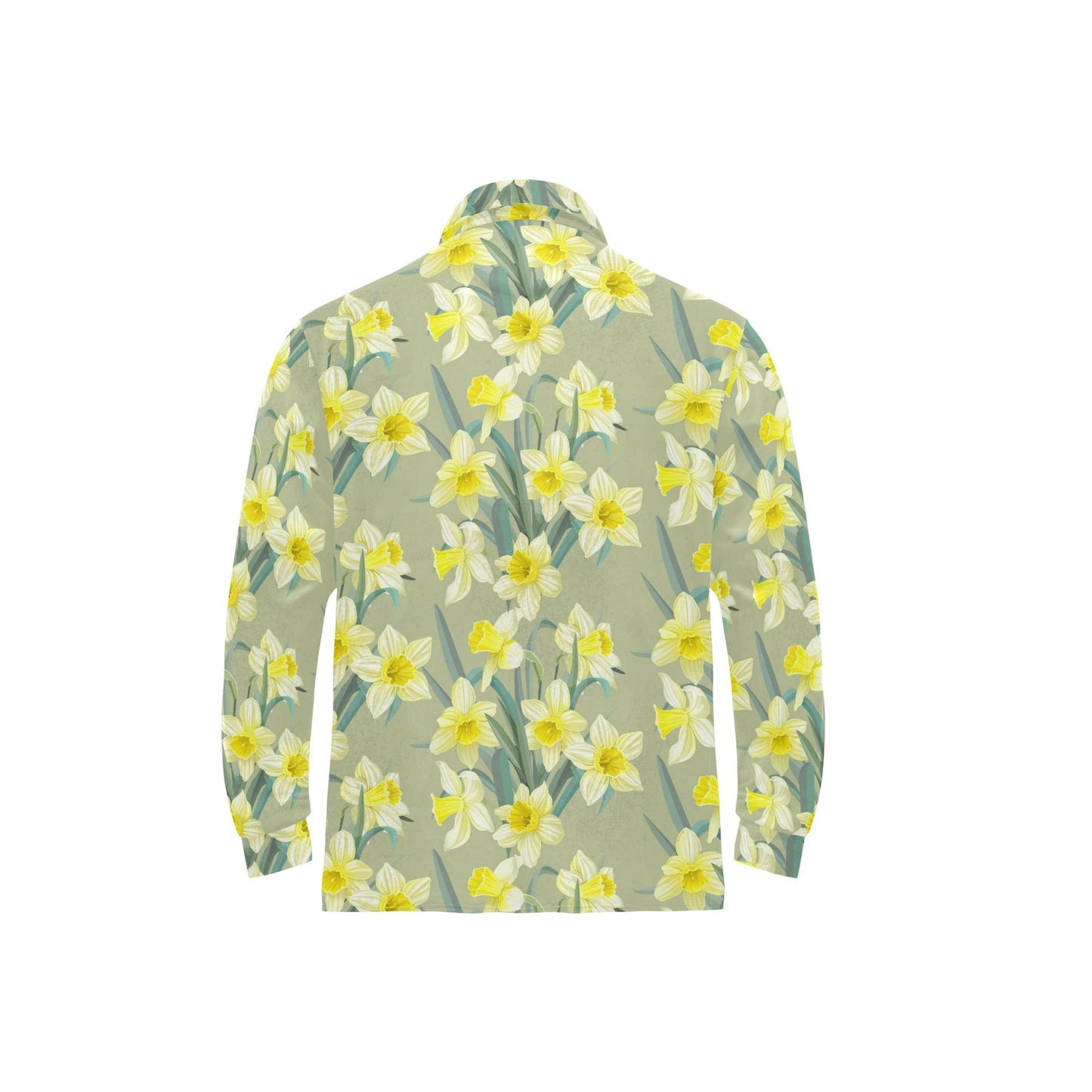 Daffodils Pattern Print Design DF01 Long Sleeve Polo Shirt For Men's