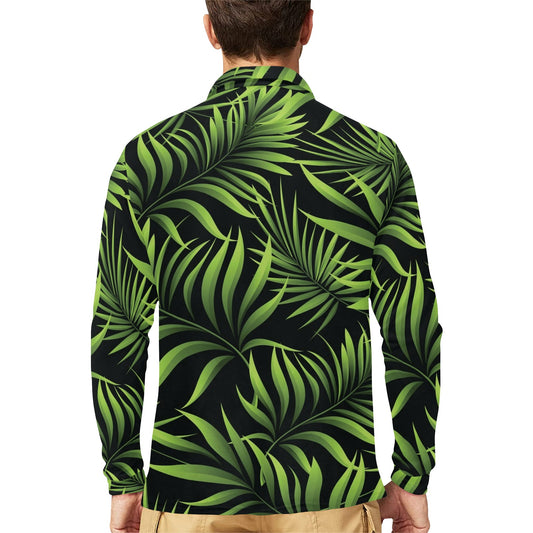 Palm Leaves Pattern Print Design PL07 Long Sleeve Polo Shirt For Men's