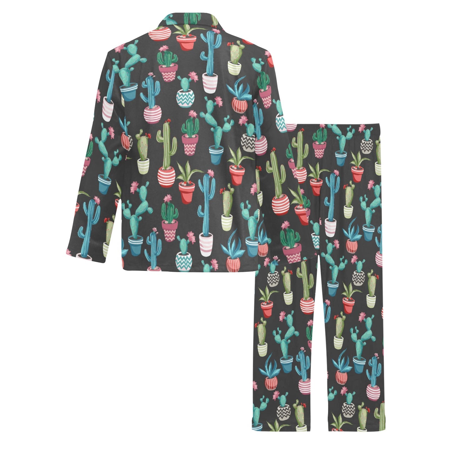 Cactus Pattern Print Design 02 Men's Long Pajama Set