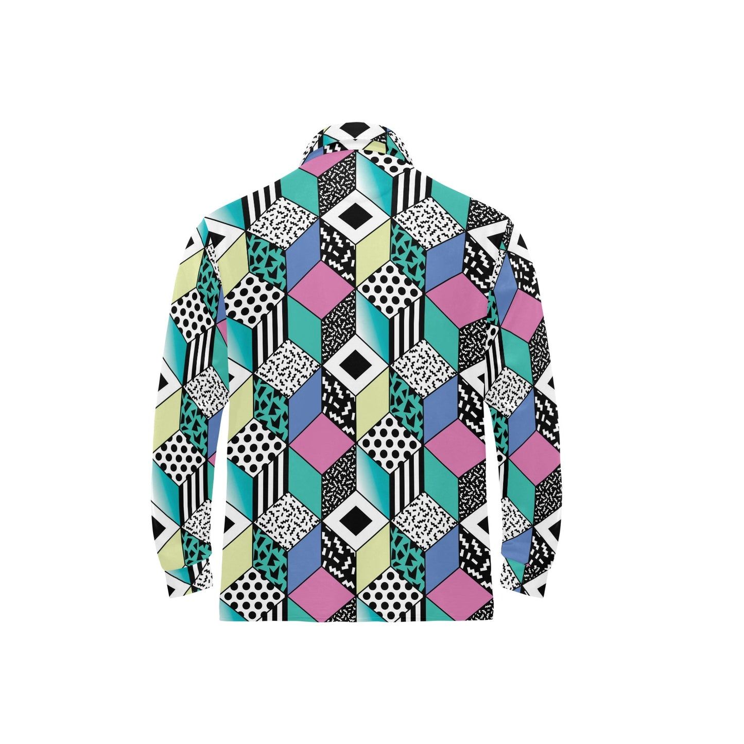 90s Pattern Print Design 3 Long Sleeve Polo Shirt For Men's