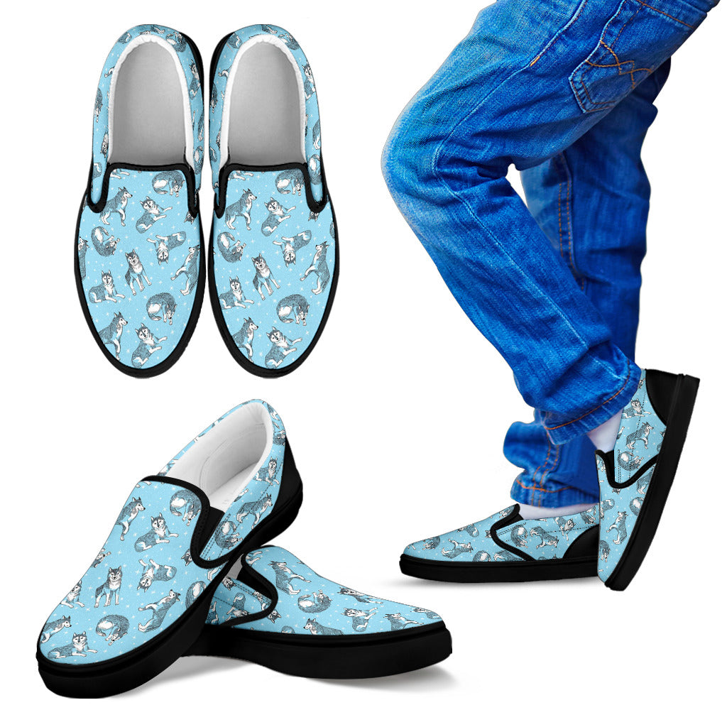 Wolf Design Print Pattern Men Slip Ons Shoes