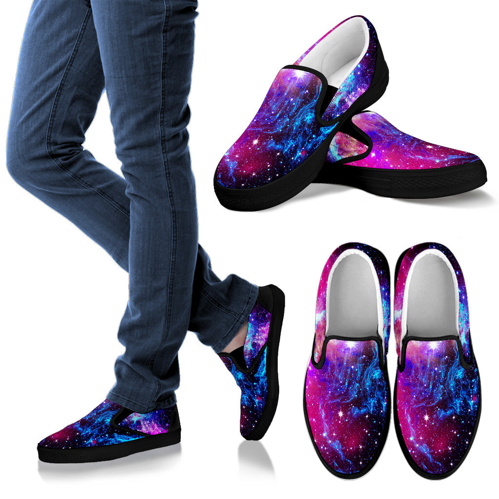 Galaxy Night Purple Space Print Men Slip Ons Shoes