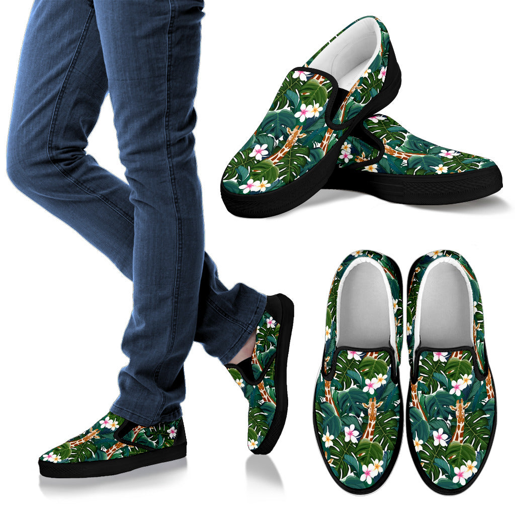 Giraffe Jungle Design Print Men Slip Ons Shoes