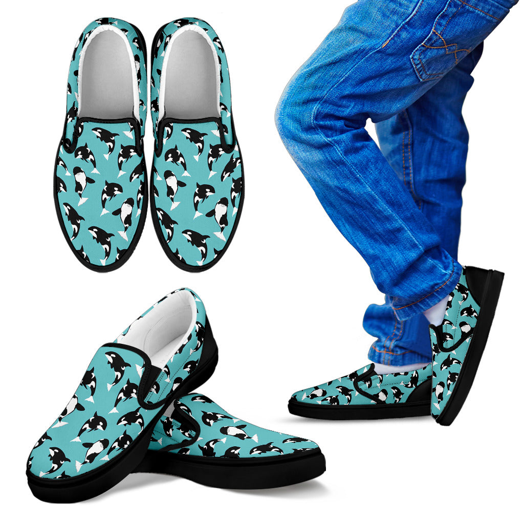 Whale Action Design Themed Print Men Slip Ons Shoes