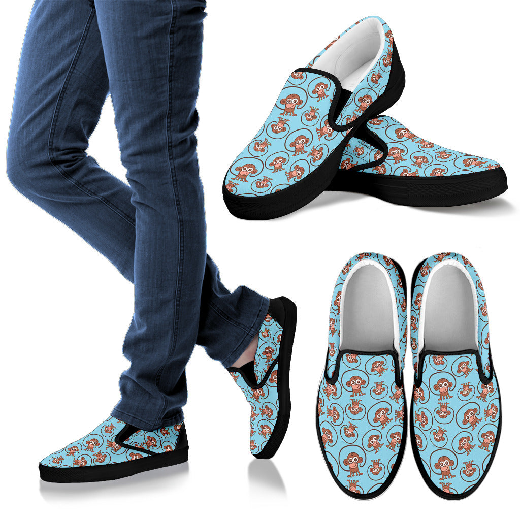 Monkey Cute Design Themed Print Men Slip Ons Shoes