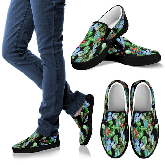 Cactus Watercolor Style Print Men Slip Ons Shoes