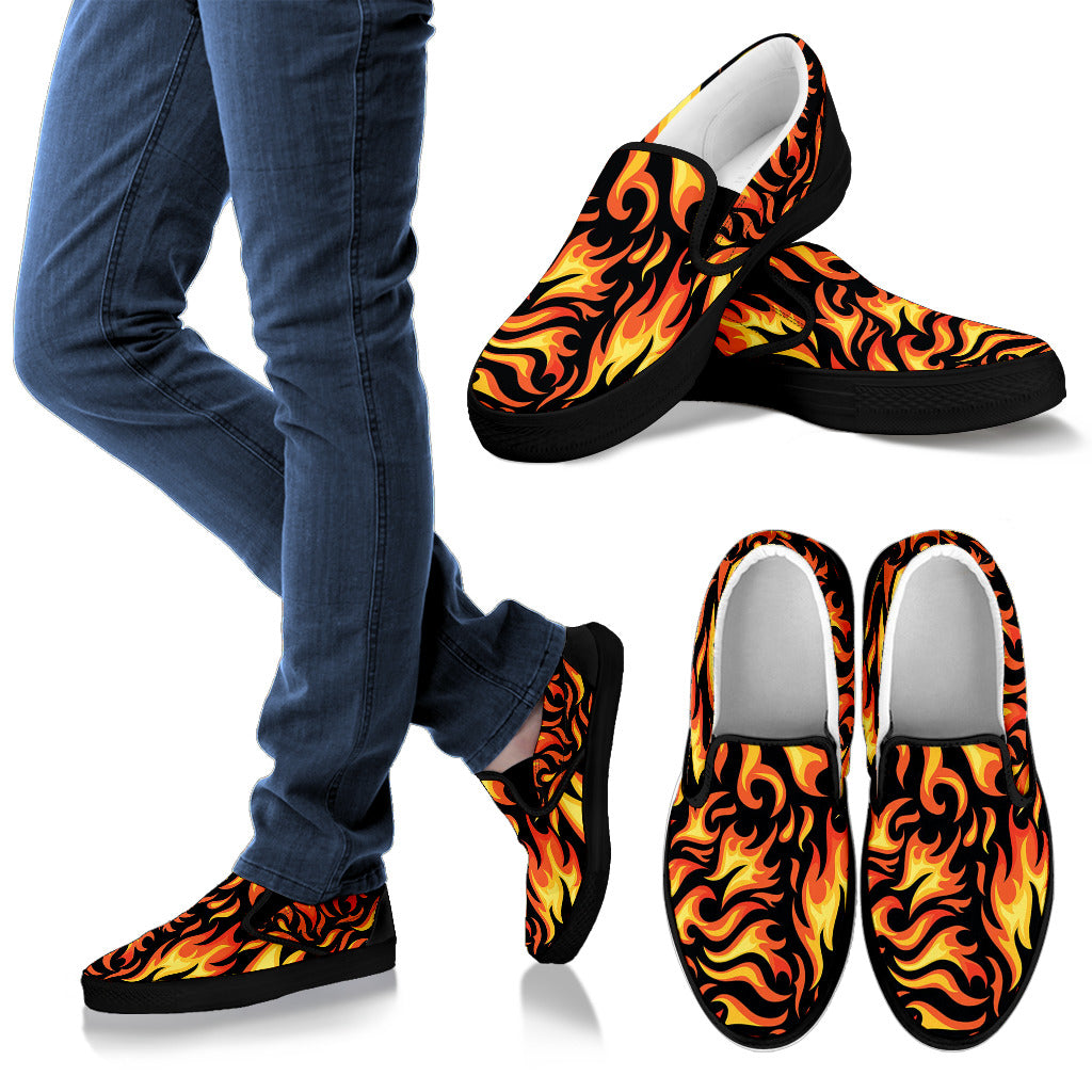 Flame Fire Design Pattern Men Slip Ons Shoes